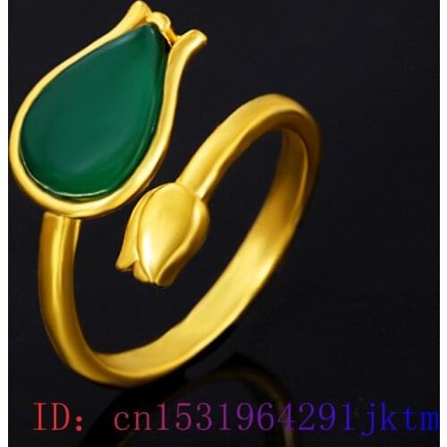 Green Jade Rose Ring 925 Silver Chalcedony Zircon Jewelry Charm Crystal Gifts Women Men Fashion Amulet Natural Gemstone
