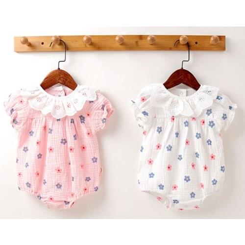 Infant Baby Girl Bodysuits Cotton Linen Summer Toddler Baby Girls Clothes Newborn Baby Girl Flower Jumpsuit