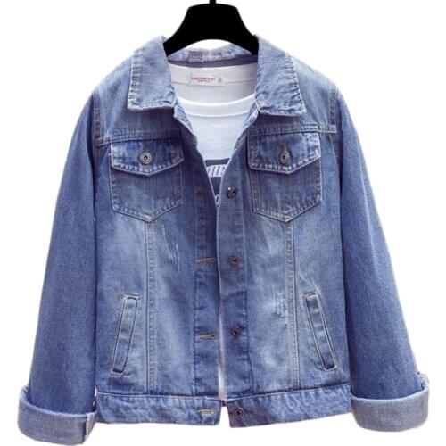 2021 Plus Size Women Denim Jacket Spring Autumn New Casual Basic Outerwear Loose Hole Bomber Overcoat Womens Clothing 5XL 100KG