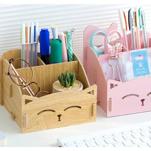 Fashion Wooden Multi-purpose Pen Holder Creative DIY Desktop Organizer Korean Stationery Storage Box