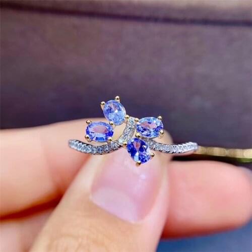 Fashion tanzanite silver ring 3 mm * 4 mm natural VS tanzanite ring for girl solid 925 silver tanzanite engagement ring for lady