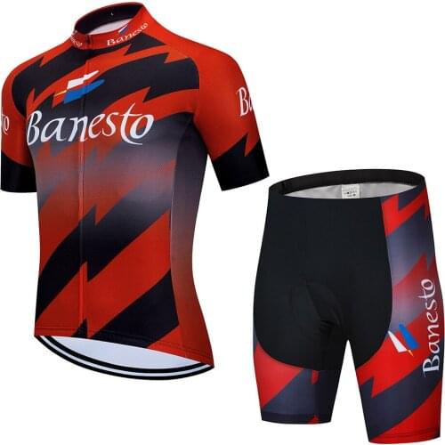 Men Summer Cycling Sets Banesto Quick Dry Short Sleeve Cycling Jersey Bike Shorts Padded MTB Suit Bicycle Clothes Breathable