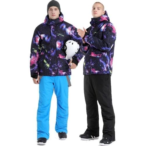 SMN Mens Snow Suit Outdoor Sports Costumes Skiing Wear Waterproof Windproof Snowboarding Sets Ski Jackets + Strap Pants Brand