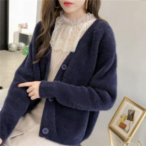 New Pattern Easy Knitting Unlined Upper Garment Woman Cardigan Loose Coat Korean Short Show Thin V Outside The Ride Sweater