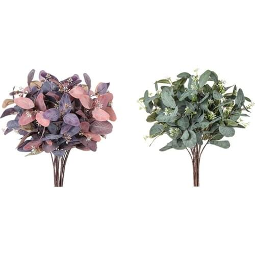 New Eucalyptus Stems 8Pcs Silk Seeded Greenery Leaves Real Contact Leaf Fake Eucalyptus Branches Sprigs for Wedding