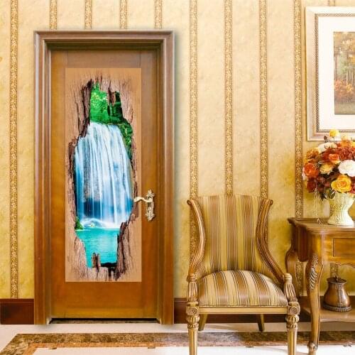 Landscape Door Stickers Still Life 3d Wallpaper Glass Door Stickers Bedroom Decoration Pegatina Puerta Home Design EH50DS
