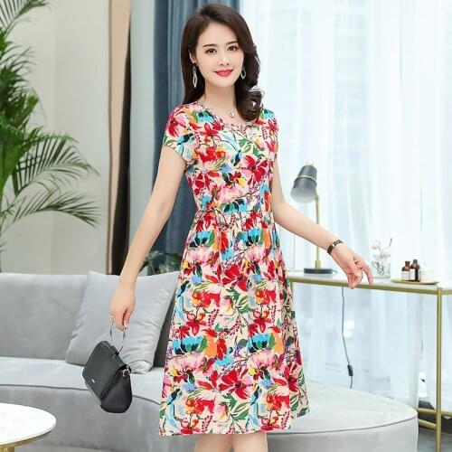 New Fashion Women Summer Elegant Floral Print Linen Dress 5XL Ladies Short Sleeve Belt Loose Brief Casual Dress Female Vestidos
