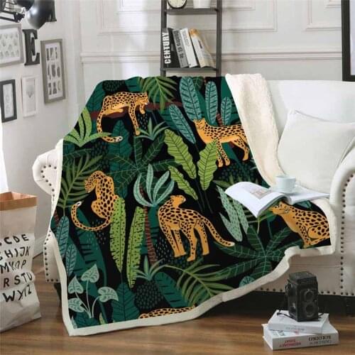 Tropical Leaf Leopard Blanket For Beds Sofa Thick Plush Sherpa Weighted Blanket Warm Bedspreads Travel Throw Blanket For Gifts