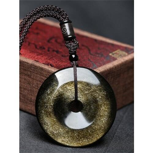 Natural gold obsidian donut necklace pendant hand-carved gold black gemstone donut necklace lucky amulet pendant jewelry gift