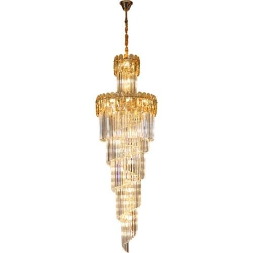 Luxury k9 Crystal Chandelier Long Staircase Light Large House Living Room Hotel Lobby Decoration Adjustable Height LED Light