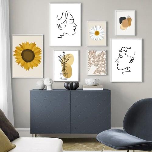 Self-adhesive Wall Stickers Daisy Abstract LIne Face Scandinavian Wall Art Posters Wall Picture For Living Room Home Decor