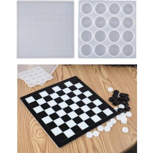 Handmade Chess Set and Checker Game Board Resin Casting Mold International Checkers Toy Silicone Mould Epoxy Resin Craft