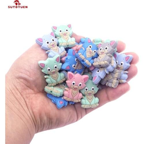 Sutoyuen Silicone Beads 20pcs Silicone Teething Beads Mini Cat Animal Chewing DIY Pacifier Chain Baby Dummy Montessori Toys