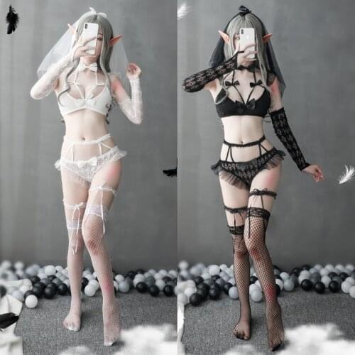 Sexy Cosplay Costumes For Women Hot Bride White Black Uniform Maid Temptation Porn Bridal lingerie Lace Cute Wedding Dress