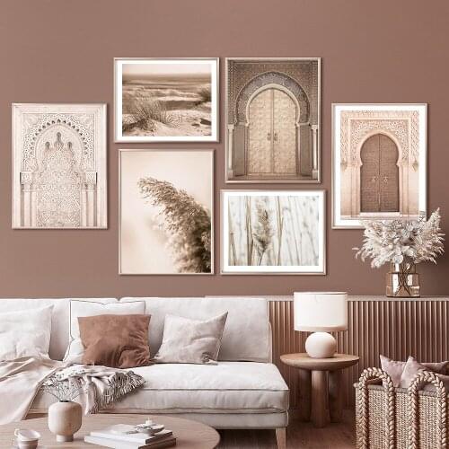 Modern Moroccan Print Marrakesh Door Poster Boho Dry Grass Wall Art Canvas Painting Pictures for Living Room Home Decoration