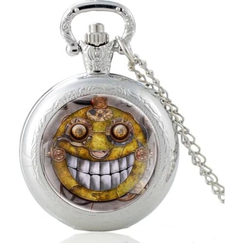Steampunk Funny Emoticon Design Silver Glass Dome Pocket Watch Men Women Punk Style Pendant Necklace Hours Clock Best Gifts