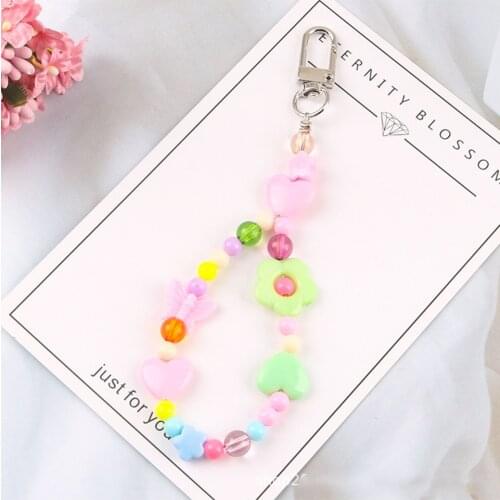 Creative Acrylic Batterfly Flowers Beads Chains Lanyards Keychains for Women Car Key Bag Backpack Pendant Decor for Airpods Case