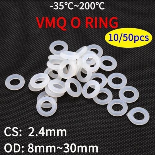 10pcs VMQ O Ring Seal Gasket Thickness CS 2.4mm OD 8~30mm Silicone Rubber Insulated Waterproof Washer Round Shape White Nontoxi