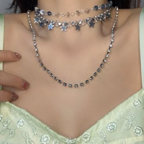 Y2K Jewelry Bead Star for Women Metal Vintage Fashion Cool 90s Aesthetic Shiny Crystal Necklace Charms New Gifts Wholesale 2021