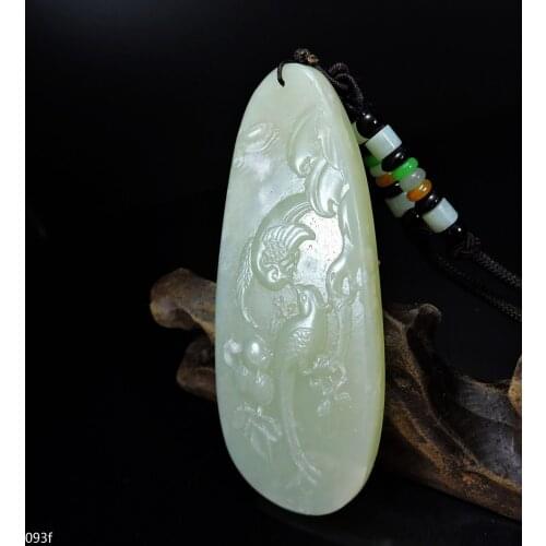 Jade Jewelry Certified Hetian Jade Pendant Hand-Carved double lucky bird Jadeite Necklace Pendant Gift No Treatment 093f