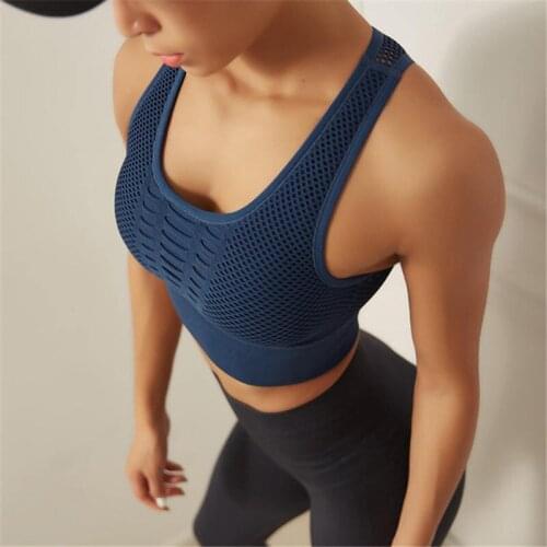Women Sports Bra Sexy Mesh Brathable Sports Top Push up Female Gym Fitness Sports Underwear Running Seamless Full Cup Solid