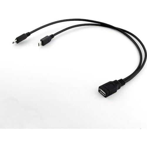 1x USB 2.0 A Female to Dual Micro USB Male Plug Y Splitter Mobile Adapter Data Charge Connector Cable 30cm/1ft
