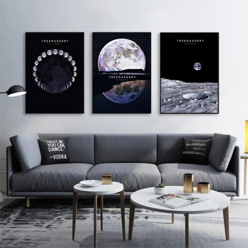 3 Pieces Earth Moon Canvas Poster Black White Moden Wall Art Print Painting Nordic Decorative Picture Living Room Home Decor