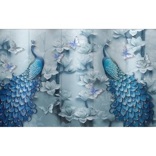3d wallpapers Modern New Chinese Three-dimensional Oil Painting Magnolia Peacock Background Mural Decorative Painting
