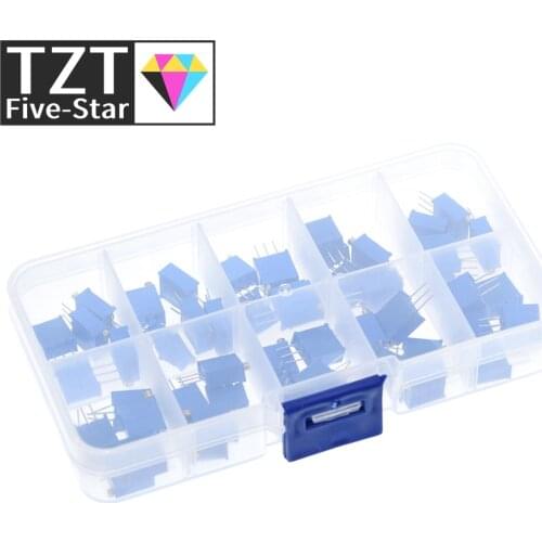 50Pcs 3296W Multiturn Trimmer Potentiometer Kit High Precision 3296 Variable Resistor 500R 1K 2K 5K 10K 20K 50K 100K 200K 1M