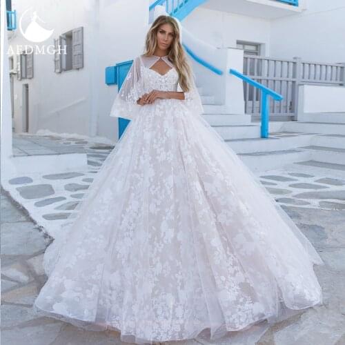 Aedmgh Ball Gown Princess Wedding Dresses 2021 Spaghetti Straps with jacket Bridal Gowns Lace Appliques Beaded Robe De Mariee