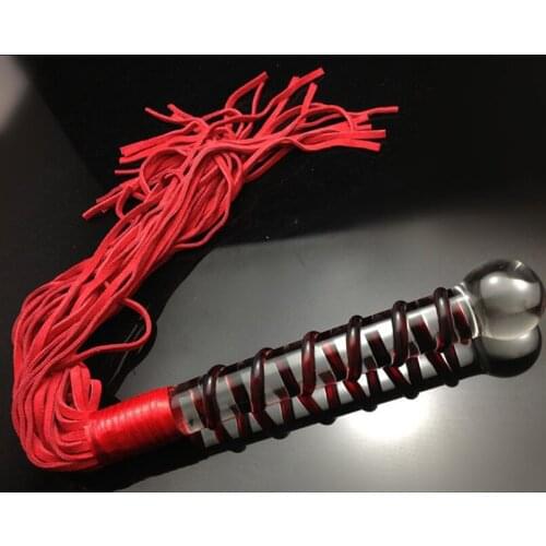 Red Pyrex Glass Dildo with PU Leather Whip Tail Anal Butt Plug Adult Game Female Masturbation Product Sex Toy for Women Couples