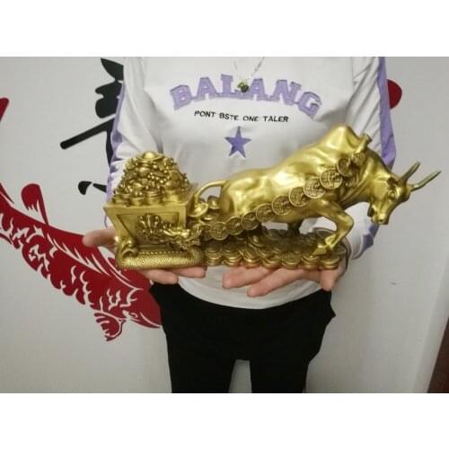 LARGE -HOME office SHOP Business Money Drawing GOOD LUCK efficacious Mascot # Equity Stock market Cattle FENG SHUI Brass statue