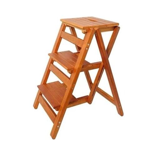 Shipping Solid Wood Household Multifunctional Two-step Folding Ladder Step Stool Indoor Climbing Ladder Dual-use Small Ladder He