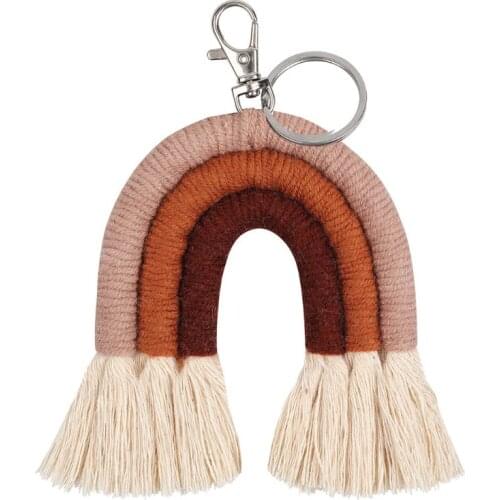 Weaving Rainbow Keychains for Women Boho Handmade key Holder Keyring Macrame Bag Charm Car Hanging Jewelry Gifts