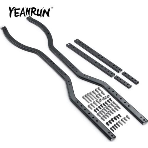 YEAHRUN Black Steel 6x6 Chassis Frame Rails For Axial SCX10 90046 90047 1/10 RC Crawler