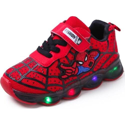 Disney Cartoon Boys Spiderman Shoes Child Luminous Sneakers Brand Mesh footwear Kids LED Flashing Shoes Baby Casual Shoe