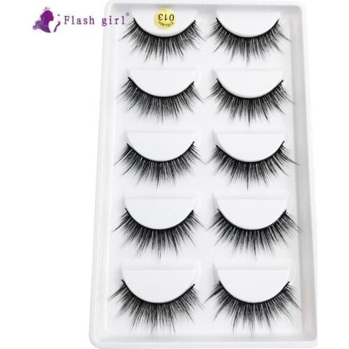 Flash Girl Wholesale Natural False Eyelashes Long 5 Pairs 3D Mink Lashes Extension for Beauty Makeup 013
