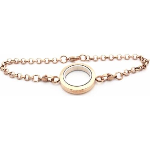 Hot Sale 5pcs/lot 25mm Stainless Steel Rose Gold Floating Locket Chain Bracelet Screw Living Glass Locket Bangles DIY Jewelry