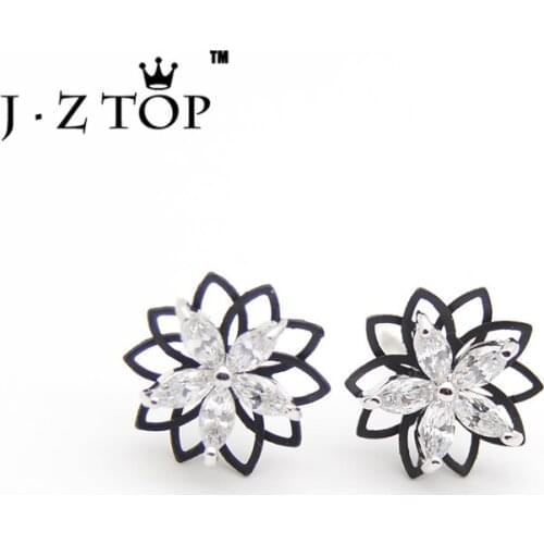 JZTOP Exquisite Flower Zircon Stud Earrings Hollow Daisy Earrings For Woman Fashion Party Boucle D'oreille Jewelry Gifts