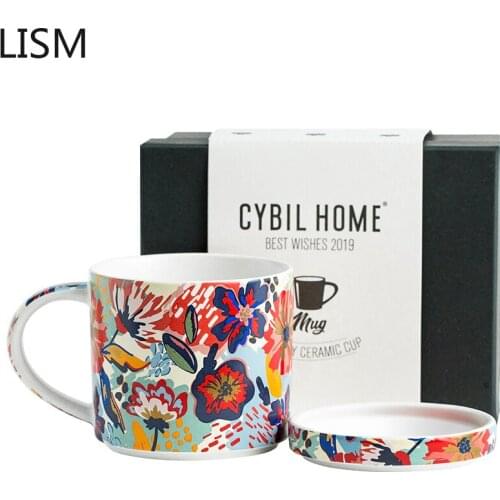 Nordic Creative coffee Mug with Lid Ceramic Coffee mugs Couple Female Cup Home