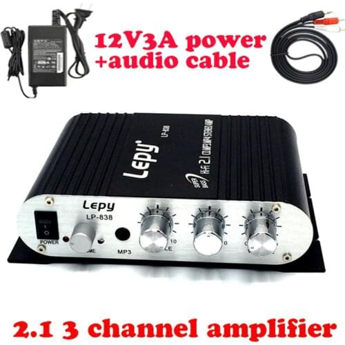 Lepy LP-838 with power adapter&av cable 2.1 3 channels mini stereo amplifiers HIFI CD MP3 PC car power subwoofer amplificador