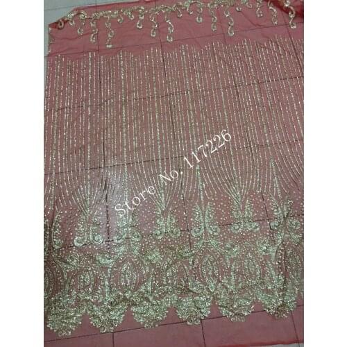 Top selling glued glitter African Tulle Lace Fabric hot sale African French Lace Fabric for sexy dress in red mesh gold glitter