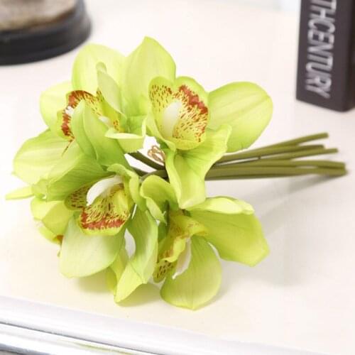 Simulation 6 Heads Cymbidium Real Touch Artificial Flowers Home Decoration Wedding Table Road Lead Display Orchid