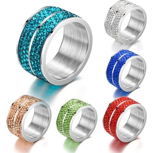 New trendy stainless steel double layer AAA CZ crystal rings for women girl party engagement costume jewelry accessories gift