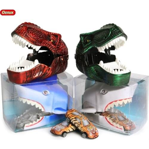 Oenux Jurassic Dinosaur Tyrannosaurus Sealife Savage Shark Pop-up Catapult Car Animals Model Action Figures Collection Kid Toy
