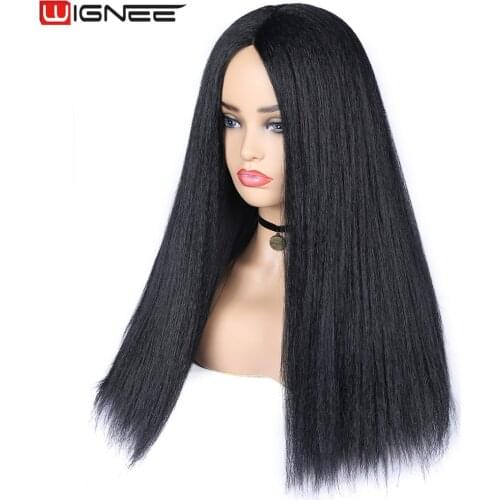 Wignee Synthetic Lace Wig Heat Resistant Middle Part Lace Part Wig Kinky Straight Wigs For Black Women T Part Wig Cosplay Wig