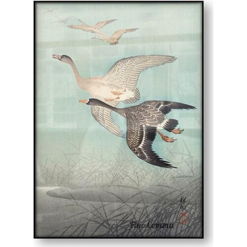 Great Geese in Flight Ohara Koson Japanese Art Poster Fly Bird Woodblock Canvas Print Animal Wall Art Painting Home Decor Gift