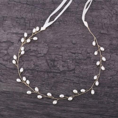 Thin Pearl Headband Women Girl Hair Jewelry Pearl Head Chain With Silk Band Decoration For Hair Accessories Forehead Headband