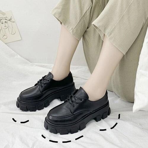 Simple black small leather shoes spring and autumn new all-match British style platform platform shoes JK womens shoes