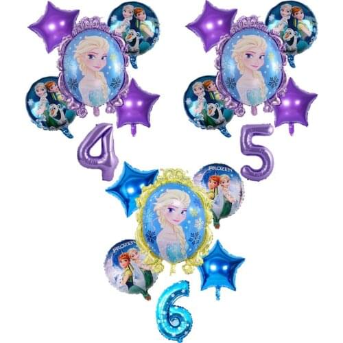 Disney Frozen Elsa Cartoon Princess Series 6pcs/set Balloons Kids Toys Birthday Party Decorations Supplies Foil Number Balloons